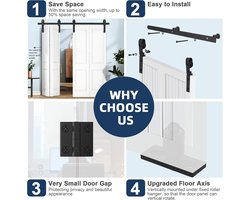 Schuifdeurbeslag Vouwdeur Systeem (Bifold) voor 4 Deuren - 132 cm Rail - Zwart Staal - Loftdeur Systeem - Max 90 kg - Ruimtebesparend