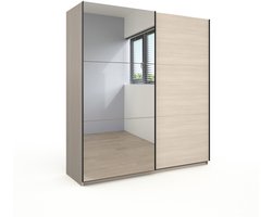Schuifdeurkast 200 cm met Spiegel – Lichteiken – Grote Kledingkast Slaapkamer