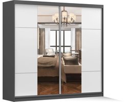 Schuifdeurkast BEN 38 – 2-deurs kledingkast met spiegel, legplanken en kledingroede – modern design – 233x218x61 cm - BEN 38 (Grijs + Wit)
