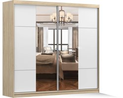 Schuifdeurkast BEN 38 – 2-deurs kledingkast met spiegel, legplanken en kledingroede – modern design – 233x218x61 cm - BEN 38 (Sonoma + Wit)