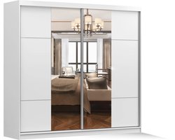 Schuifdeurkast BEN 38 – 2-deurs kledingkast met spiegel, legplanken en kledingroede – modern design – 233x218x61 cm - BEN 38 (Wit)