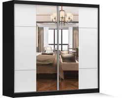 Schuifdeurkast BEN 38 – 2-deurs kledingkast met spiegel, legplanken en kledingroede – modern design – 233x218x61 cm - BEN 38 (Zwart + Wit)