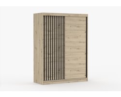 Schuifdeurkast BENI 10 – 2-deurs kledingkast met decoratieve lamellen, legplanken en kledingroede – modern design – 150x200x61 cm - BENI 10 (Artisan)
