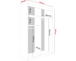 Schuifdeurkast Casa Velluto RetroLux 138 – Elegante Garderobekast met Spiegel – Moderne Kledingkast voor Woonkamer of Slaapkamer – Wit + Zwart – 138x205x59 cm – Zelfmontage – Multifunctionele Opbergruimte