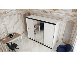 Schuifdeurkast Casa Velluto RetroLux 200 – Moderne multifunctionele kledingkast met spiegel – Grote garderobekast voor woonkamer en slaapkamer – Zelfmontage – 200x205x59 cm – Wit design