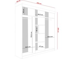 Schuifdeurkast Casa Velluto RetroLux 200 – Multifunctionele Garderobekast met Spiegel – Moderne Woonkamerkast – Wit + Zwart – 200x205x59 cm – Elegant & Ruim Opbergmeubel