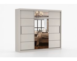 Schuifdeurkast ELBA I met Spiegel – 3-deurs kledingkast, legplanken en kledingroede – modern design – 250x218x61 cm - ELBA I (Kasjmier)