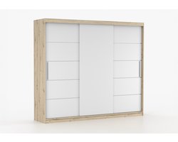 Schuifdeurkast ELBA II – 3-deurs kledingkast, legplanken en kledingroede – modern design – 250x218x61 cm - ELBA II (Artisan + Wit)