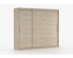 Schuifdeurkast ELBA II – 3-deurs kledingkast, legplanken en kledingroede – modern design – 250x218x61 cm - ELBA II (Sonoma)