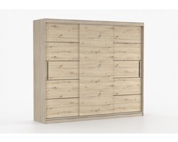 Schuifdeurkast ELBA II – 3-deurs kledingkast, legplanken en kledingroede – modern design – 250x218x61 cm - ELBA II (Sonoma + Artisan)