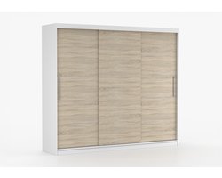Schuifdeurkast ELBA II – 3-deurs kledingkast, legplanken en kledingroede – modern design – 250x218x61 cm - ELBA II (Wit + Sonoma)