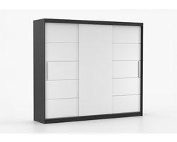 Schuifdeurkast ELBA II – 3-deurs kledingkast, legplanken en kledingroede – modern design – 250x218x61 cm - ELBA II (Zwart + Wit)
