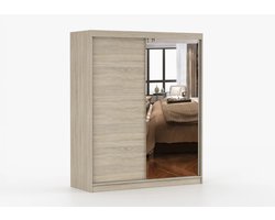 Schuifdeurkast EVA 05 – 2-deurs kledingkast met spiegel, legplanken en kledingroede – modern design – 160x195x61 cm - EVA 05 (Sonoma)
