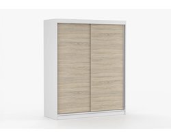 Schuifdeurkast EVA 06 – 2-deurs kledingkast, legplanken en kledingroede – modern design – 160x195x61 cm - EVA 06 (Wit + Sonoma)