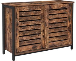 Schuifdeurkast - Industrieel design - Stalen frame - Bruin-zwart