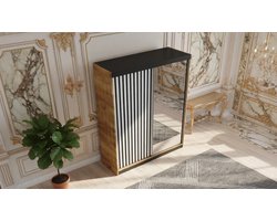 Schuifdeurkast / Kledingkast Casa Velluto Malani Luxe 138 – Moderne Garderobekast met Spiegel – Multifunctionele Opbergkast voor Slaapkamer & Woonkamer – Eiken Ambacht Goud + Wit – 138x205x59 cm