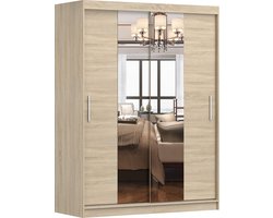 Schuifdeurkast LARA 01 – 2-deurs kledingkast met spiegel, legplanken en kledingroede – modern design – 150x200x61 cm - LARA 01 (Sonoma)
