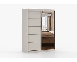 Schuifdeurkast LARA 05 – 2-deurs kledingkast met spiegel, legplanken en kledingroede – modern design – 150x200x61 cm - LARA 05 (Kasjmier)