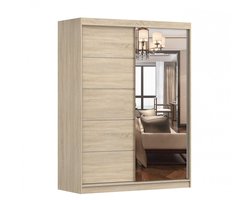 Schuifdeurkast LARA 05 – 2-deurs kledingkast met spiegel, legplanken en kledingroede – modern design – 150x200x61 cm - LARA 05 (Sonoma)