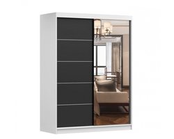 Schuifdeurkast LARA 05 – 2-deurs kledingkast met spiegel, legplanken en kledingroede – modern design – 150x200x61 cm - LARA 05 (Wit + Zwart)