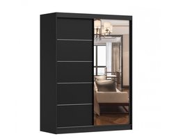 Schuifdeurkast LARA 05 – 2-deurs kledingkast met spiegel, legplanken en kledingroede – modern design – 150x200x61 cm - LARA 05 (Zwart)