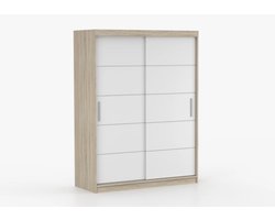 Schuifdeurkast LARA 06 – 2-deurs kledingkast, legplanken en kledingroede – modern design – 150x200x61 cm - LARA 06 (Sonoma + Wit)
