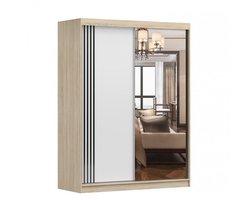 Schuifdeurkast LARA 07 – 2-deurs kledingkast met spiegel, legplanken en kledingroede – modern design – 150x200x61 cm - LARA 07 (Sonoma + Wit)