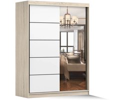 Schuifdeurkast LARA 09 – 2-deurs kledingkast met spiegel, legplanken en kledingroede – modern design – 150x200x61 cm - LARA 09 (Sonoma + Wit)