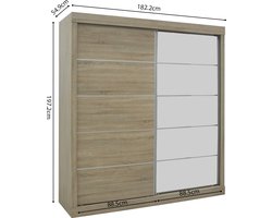 Schuifdeurkast met Spiegel 180 cm – Sonoma Eiken – Kledingkast met Schuifdeuren