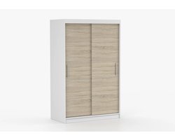 Schuifdeurkast NOAH 06 – 2-deurs kledingkast, legplanken en kledingroede – modern design – 120x200x61 cm - NOAH 06 (Wit + Sonoma)