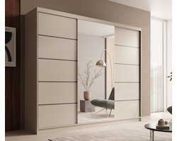 Schuifdeurkast Tivora 250 cm met spiegel – kledingkast met 3 schuifdeuren, 11 legplanken en kledingroede – kasjmier – 250x215x58 cm