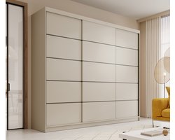 Schuifdeurkast Velora 250 cm – ruime kledingkast met 3 schuifdeuren, legplanken en kledingroede – Kashmir – 250x215x58 cm