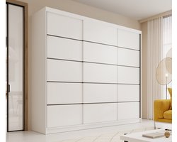 Schuifdeurkast Velora 250 cm – ruime kledingkast met 3 schuifdeuren, legplanken en kledingroede – Wit – 250x215x58 cm