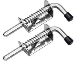 Schuifslot - Universele Grendel met Veer - Set van 2 - RVS Veerschoot Slot - 128 mm - Robuuste Rvs 304 Grondgrendel Schuifgrendel - met Rubberen Handvat - Veiligheidssluiting - voor Poort, Garage, Kast en Tuinhuis - Zilver