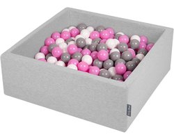 Schuim Ballenbak - Kinder Speelgoed - Spelen en Ontwikkelen - Gemaakt in Europa - 90x30cm 200 Ballen - Grijs Wit Roze