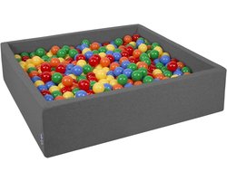 Schuim Ballenbak - Kinder Speelgoed - Stimuleert Ontwikkeling - Veilig Oeko-Tex Certificaat - 120x30cm 300 Ballen - Donkergrijs Multi