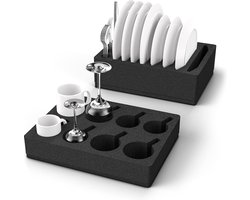 Schuim bestekhouder, bekerhouder en bordenhouder set voor campers, caravans, boten en camping servies - opslag voor 8 borden en 8 kopjes (compatibel met meer maten) - zonder servies