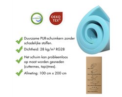 Schuimmatras - middelhard - RG28/44 schuimrubber, schuimplaat, blauw - 200 x 100 x 4 cm