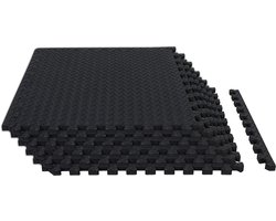 Schuimrubberen Vloertegels - Puzzelmat Oefening - Beschermende Workout Vloer - Schokabsorberend Antislip Schuim - 6 Stuks 2.2m² - Zwart