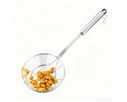 Schuimspaan - RVS Frituur- en Afgietzeef - Extra Stevige Opscheplepel met Versterkte Rand voor Olie - Soep en Noedels - Aardappels/Groente/Pasta Afgieten - Zeef - Vergiet - Kookbenodigdheden - Kitchen Tools - Zilver