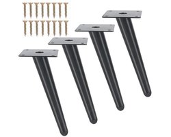 Schuine Meubelpoten Zwart 20 cm - 4 Stuks Vervangende Poten voor Banken, Kasten en Tafels