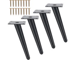 Schuine Meubelpoten Zwart 20 cm - 4 Stuks Vervangende Poten voor Banken, Kasten en Tafels