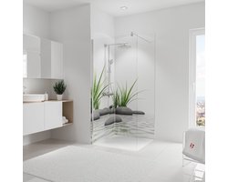 Schulte 2 achterwanden - Foto - ZEN steen-gras - 90+90x210 - zelf inkortbaar en zelfklevend - wanddecoratie - muurdecoratie - badkamer wandpanelen - muurbekleding