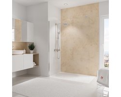 Schulte badkamer achterwand - kalksteen helder - 150x255 - zelf inkortbaar en zelfklevend - muurdecoratie - wandpanelen - muurbekleding