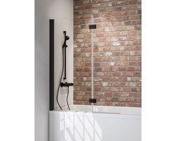 Schulte Badwand 2 delig 112x140 - mat zwart - helder veiligheidsglas - trend - voor bescherming tijdens het douchen in het bad