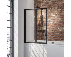 Schulte badwand 2-delig - 87 x 121 cm - zwarte profiel - transparant veiligheidsglas