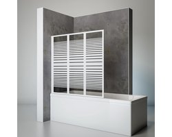 Schulte badwand 3 delig 127x121cm - incl. lijmen zonder boren - vouwbaar spatscherm - veiligheidsglas met Querstrepen decor - alu
