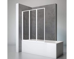 Schulte badwand - 3 delig - 127x140cm - wit profiel - transparant veiligheidsglas