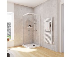 Schulte - douche hoekinstap met schuifdeuren - 73,5 tot max. 88,5 x 180 - wit - helder - montage op douchebak of direct op de douchevloer