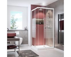Schulte - douche hoekinstap met schuifdeuren - 73,5 tot max. 88,5 x 180 - wit - streepdecor - montage op douchebak of direct op de douchevloer